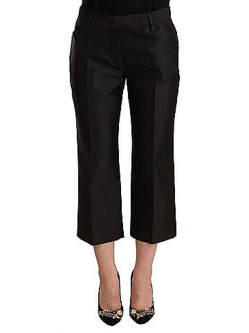 Dolce & Gabbana Basic Black 100% Silk Flared Cropped Women's Pants (view 1)