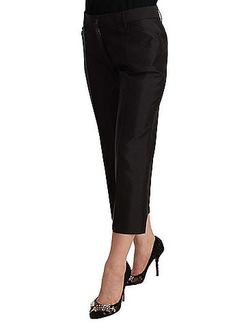 Dolce & Gabbana Basic Black 100% Silk Flared Cropped Women's Pants (view 2)