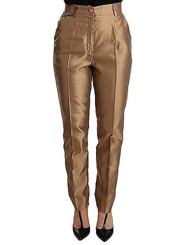 Dolce & Gabbana Basic Gold Silk Tapered Trouser Metallic Women's Pants (view 1)