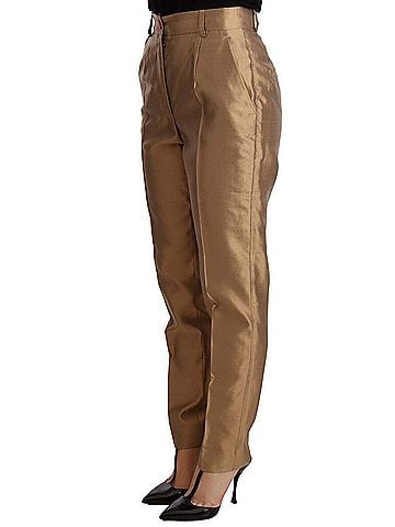 Dolce & Gabbana Basic Gold Silk Tapered Trouser Metallic Women's Pants (view 2)