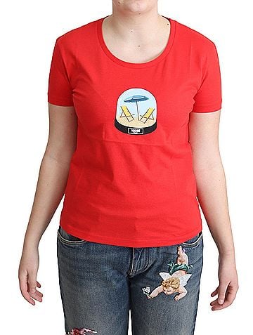 Moschino Red Printed Cotton Short Sleeves Tops Blouse Women's T-shirt (view 1)