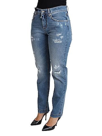 Dolce & Gabbana Basic Blue Tattered Skinny Denim Cotton Blend Women's Jeans (view 2)