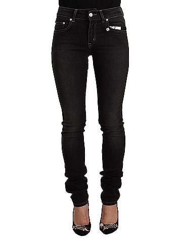 GF Ferre Black Washed Mid Waist Cotton Skinny Slim Fit Women's Jeans (view 1)