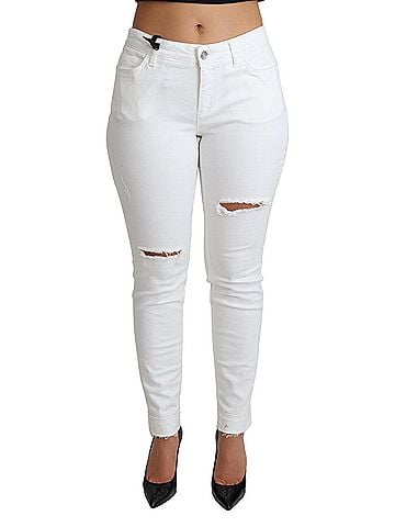 Dolce & Gabbana Basic White Tattered Skinny Denim Cotton Stretch Women's Jeans (view 1)