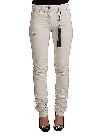 Karl Lagerfeld White Mid Waist Cotton Denim Slim Fit Women's Jeans (view 1)
