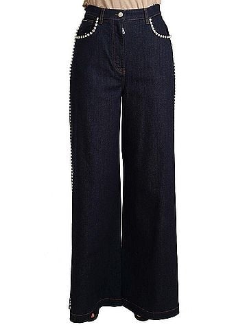 Dolce & Gabbana Basic Dark Blue Crystal Embellished Flare Women's Jeans (view 1)