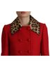 Dolce & Gabbana Basic 100% Silk Solid Red Red Leopard Wool Trenchcoat Women's Jacket Size XXS - photo 4