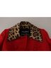 Dolce & Gabbana Basic 100% Silk Solid Red Red Leopard Wool Trenchcoat Women's Jacket Size XXS - photo 5