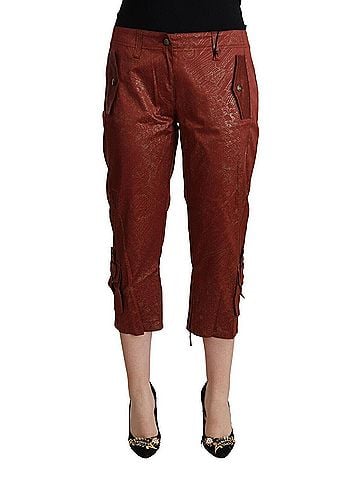 Roberto Cavalli Brown Lurex Mid Waist Cotton Cropped Capri Women's Pants (view 1)
