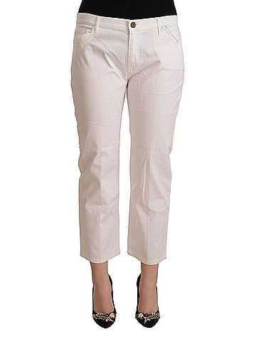 L'autre Chose White Cotton Mid Waist Cropped Denim Women's Jeans (view 1)
