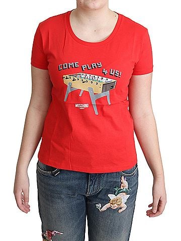 Moschino Red Cotton Come Play 4 Us Print Tops Blouse Women's T-shirt (view 1)