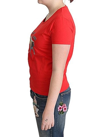 Moschino Red Cotton Come Play 4 Us Print Tops Blouse Women's T-shirt (view 2)