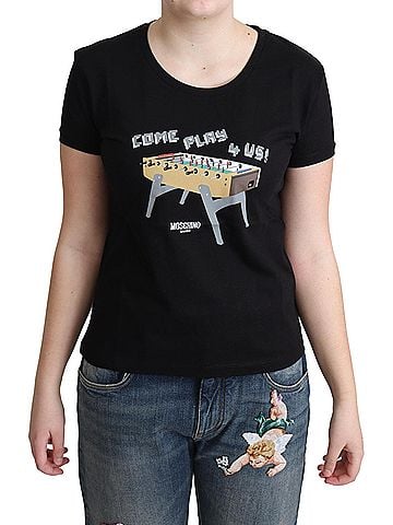 Moschino Black Cotton Come Play 4 Us Print Tops Women's T-shirt (view 1)
