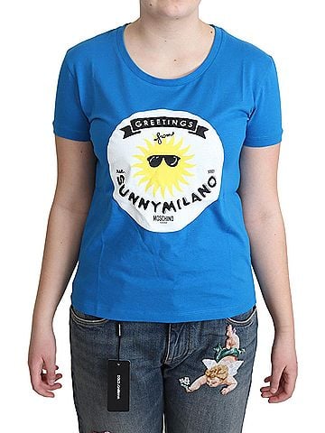 Moschino Blue Cotton Sunny Milano Print Tops Women's T-shirt (view 1)