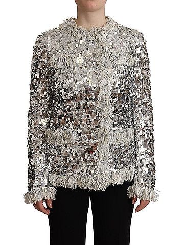 Dolce & Gabbana Basic Silver Sequined Shearling Long Sleeves Women's Jacket (view 1)