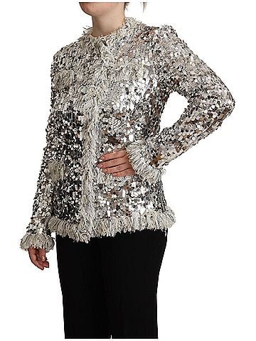 Dolce & Gabbana Basic Silver Sequined Shearling Long Sleeves Women's Jacket (view 2)
