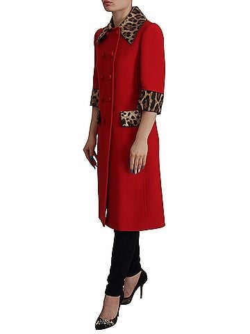Dolce & Gabbana Basic Red Leopard Wool Trenchcoat Women's Jacket (view 2)