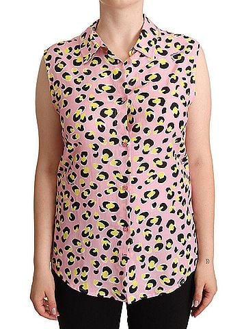 Love Moschino Pink Leopard Print Sleeveless Collared Polo Women's Top (view 1)