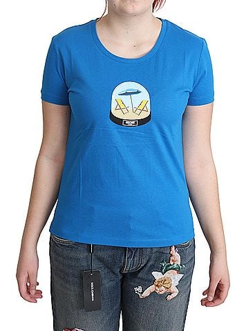 Moschino Blue Printed Cotton Short Sleeves Tops Women's T-shirt (view 1)