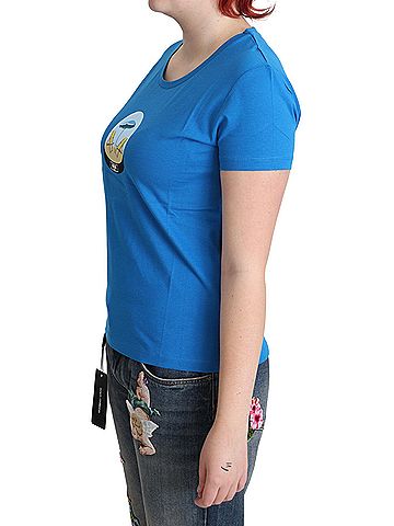 Moschino Blue Printed Cotton Short Sleeves Tops Women's T-shirt (view 2)