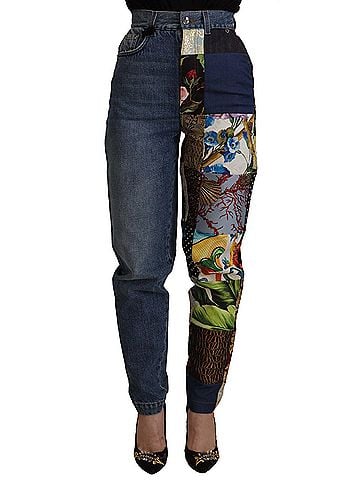 Dolce & Gabbana Basic Blue Jeans Jacquard Majolica High Waist Women's Pants (view 1)