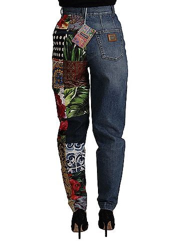Dolce & Gabbana Basic Blue Jeans Jacquard Majolica High Waist Women's Pants (view 2)