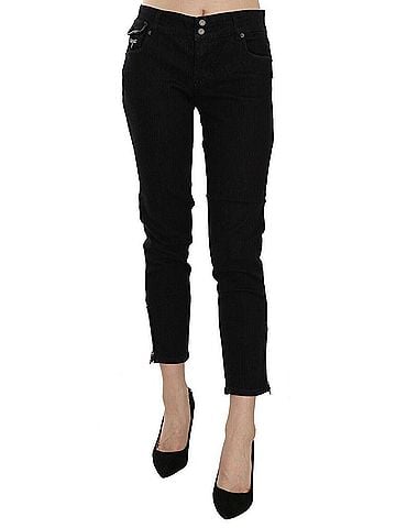 John Galliano Black Mid Waist Cropped Cut Hem Denim Casual Women's Pants (view 1)