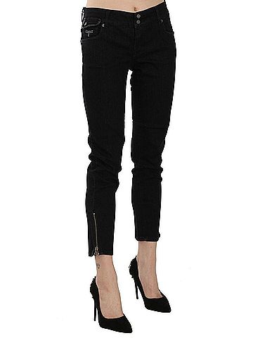 John Galliano Black Mid Waist Cropped Cut Hem Denim Casual Women's Pants (view 2)