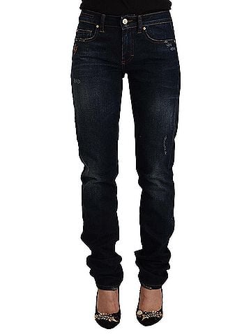 GF Ferre Dark Blue Washed Mid Waist Cotton Denim Skinny Women's Jeans (view 1)