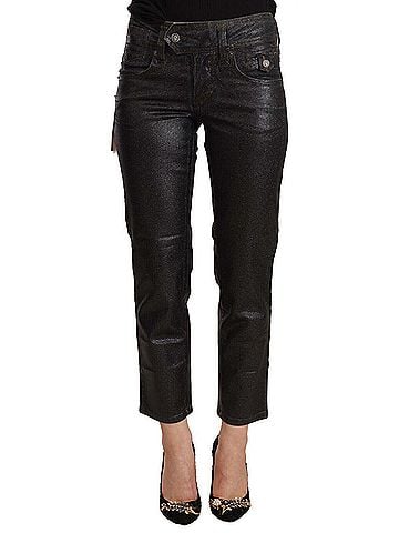 John Galliano Black Glittered Mid Waist Cotton Cropped Women's Pants (view 1)