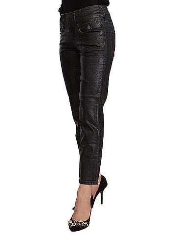 John Galliano Black Glittered Mid Waist Cotton Cropped Women's Pants (view 2)