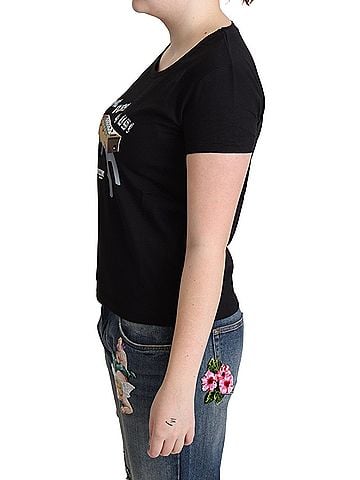 Moschino Black Cotton Come Play 4 Us Print Tops Women's T-shirt (view 2)