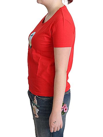 Moschino Red Printed Cotton Short Sleeves Tops Blouse Women's T-shirt (view 2)