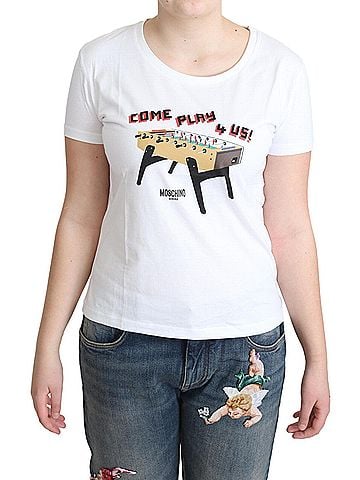 Moschino White Cotton Come Play 4 Us Print Tops Women's T-shirt (view 1)