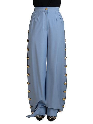 Dolce & Gabbana Basic Light Blue Button Wide Leg Women's Pants (view 1)