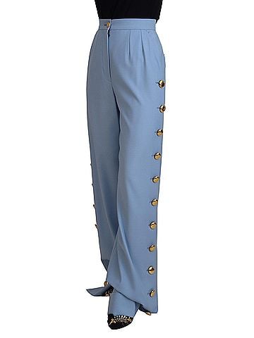 Dolce & Gabbana Basic Light Blue Button Wide Leg Women's Pants (view 2)