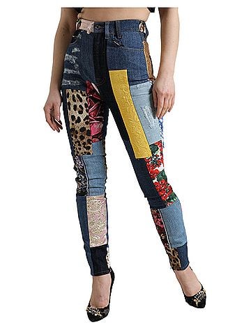 Dolce & Gabbana Basic Multicolor Patchwork GRACE Skinny Denim Women's Jeans (view 2)
