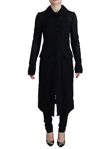 Dolce & Gabbana Basic Black Button Down Long Blazer Cotton Women's Jacket (view 1)