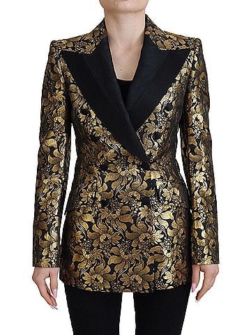 Dolce & Gabbana Basic Black Gold Jacquard Coat Blazer Women's Jacket (view 1)