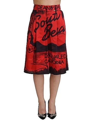 Dsquared2 Red Printed High Waist Wide Leg Cropped Women's Pants (view 1)