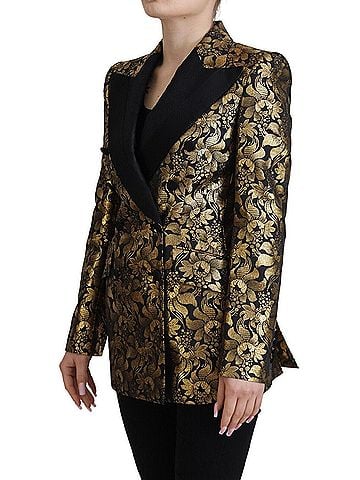 Dolce & Gabbana Basic Black Gold Jacquard Coat Blazer Women's Jacket (view 2)