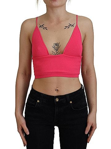 Dsquared2 Pink Ribbed Knit Bra Cropped Spaghetti Strap Women's Top (view 1)