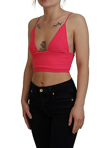 Dsquared2 Pink Ribbed Knit Bra Cropped Spaghetti Strap Women's Top (view 2)
