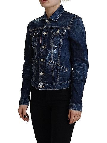 Dsquared2 Blue Icon Printed Distressed Denim Women's Jacket (view 2)