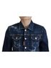 Dsquared2 100% Other Solid Blue Blue Icon Printed Distressed Denim Women's Jacket Size XS - photo 4