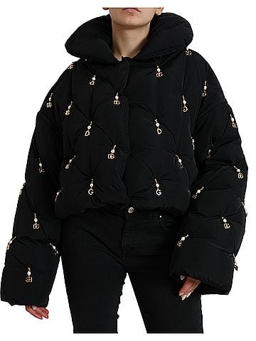 Dolce & Gabbana Basic Black Embellished Quilted Shell Bomber Women's Jacket (view 1)