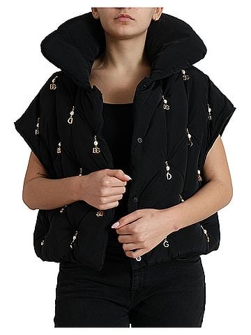 Dolce & Gabbana Basic Black Embellished Quilted Shell Bomber Women's Jacket (view 2)