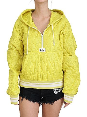 Dolce & Gabbana Basic Yellow Nylon Quilted Hooded Pullover Women's Jacket (view 1)