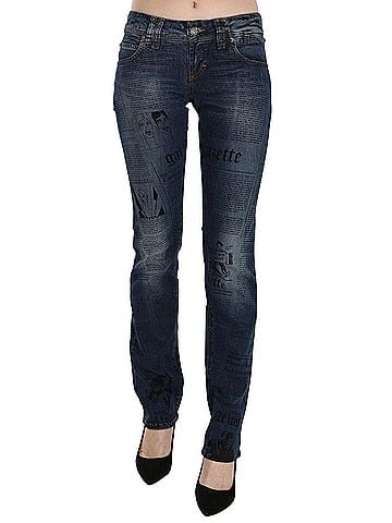 John Galliano Blue Newspaper Print Low Waist Skinny Denim Women's Pants (view 1)