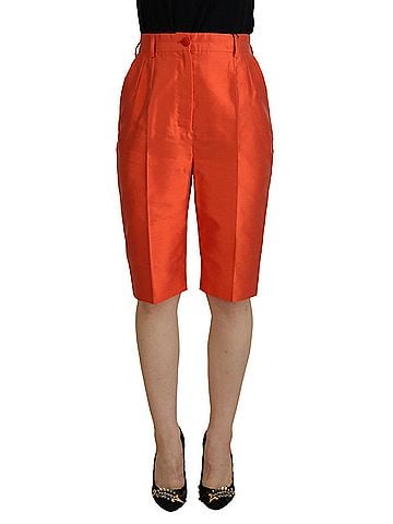 Dolce & Gabbana Basic Orange Silk High Waist Cropped Women's Pants (view 1)
